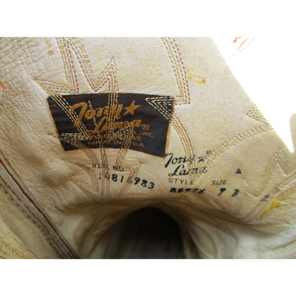 VINTAGE Tony Lama Cowboy Boots Men 9 B Narrow Brown Leather Pointed Toe West USA - Picture 14 of 14